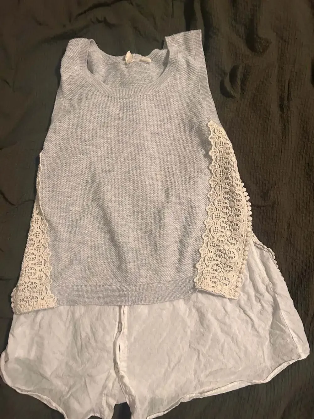 Anthropologie Moth Sleeveless Sweater Tank Size M/M Gray Lace Layered